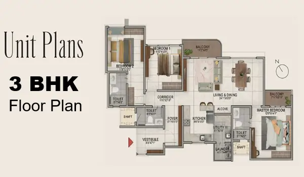 Sattva Aangane 3 BHK Floor Plan