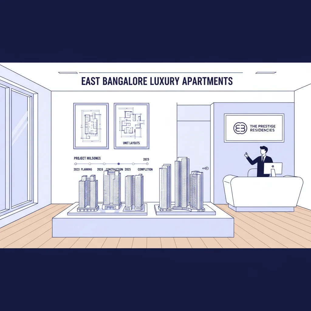 Modern real estate site office interior with 3D architectural scale models of Sattva Aangane luxury residential towers on display